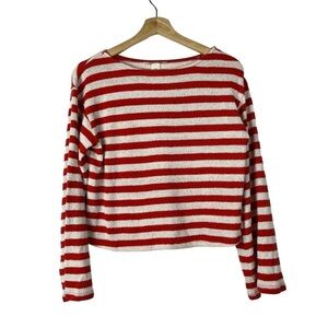 H&M Red & White Textured Knit Striped Boxy Sweater XS